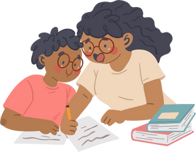 Clean Cartoon Mother and Son Studying